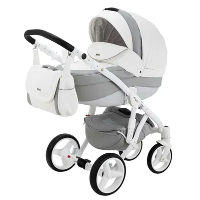 Коляска Adamex Barletta Ecco 3 в 1, цвет 19S серая+белая кожа
