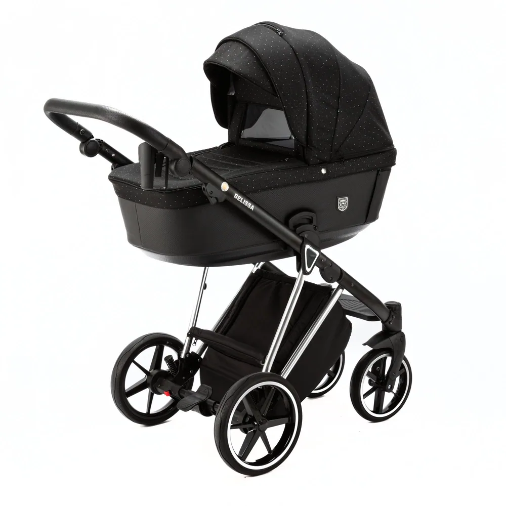 Коляска Adamex Belissa Special Edition на серебряной раме 2 в 1, цвет PS-589 (чёрный в белую точку) — фото 2