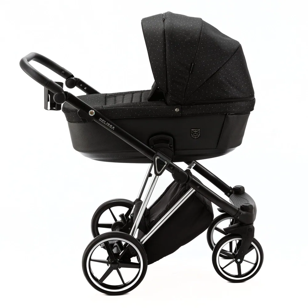 Коляска Adamex Belissa Special Edition на серебряной раме 2 в 1, цвет PS-589 (чёрный в белую точку) — фото 3