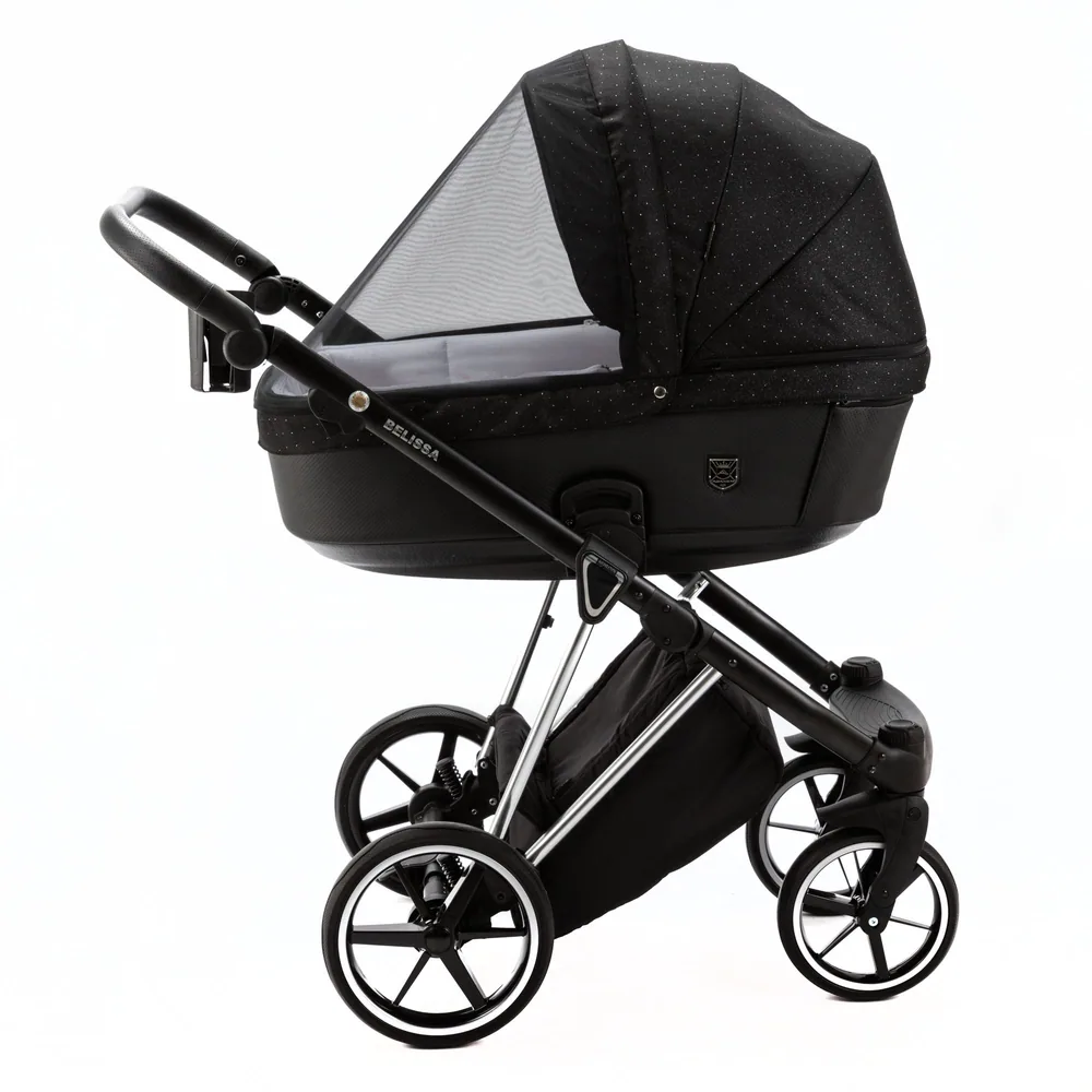 Коляска Adamex Belissa Special Edition на серебряной раме 2 в 1, цвет PS-589 (чёрный в белую точку) — фото 4