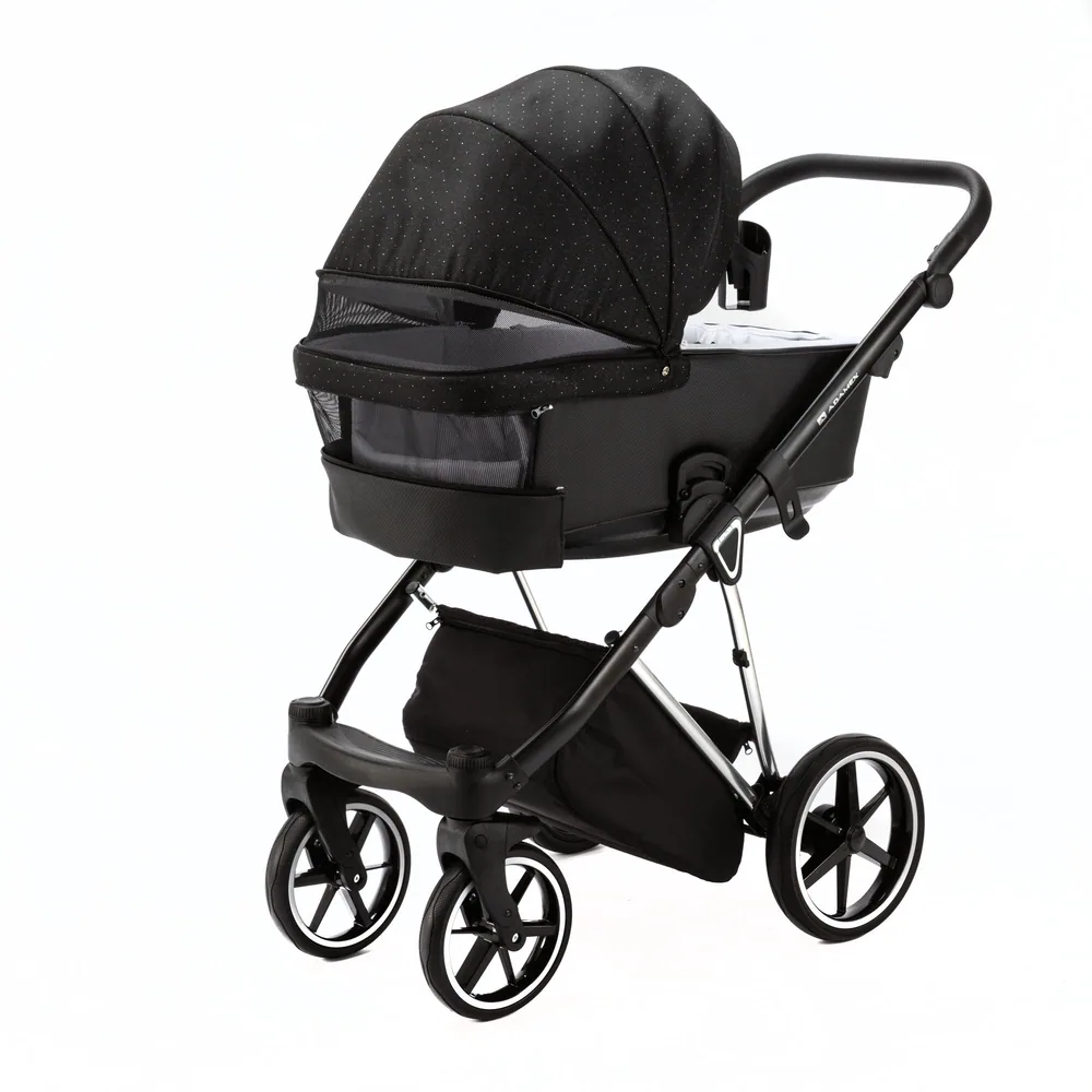Коляска Adamex Belissa Special Edition на серебряной раме 2 в 1, цвет PS-589 (чёрный в белую точку) — фото 5
