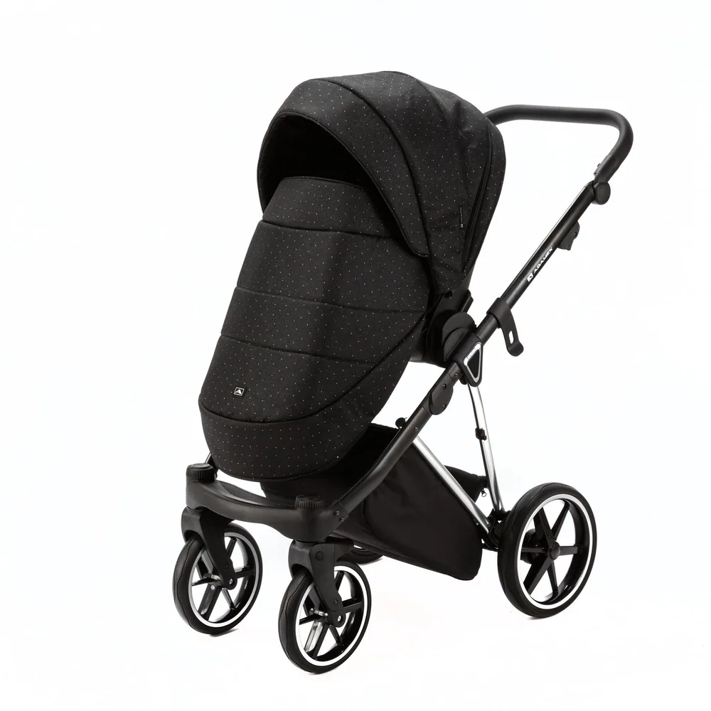 Коляска Adamex Belissa Special Edition на серебряной раме 2 в 1, цвет PS-589 (чёрный в белую точку) — фото 6