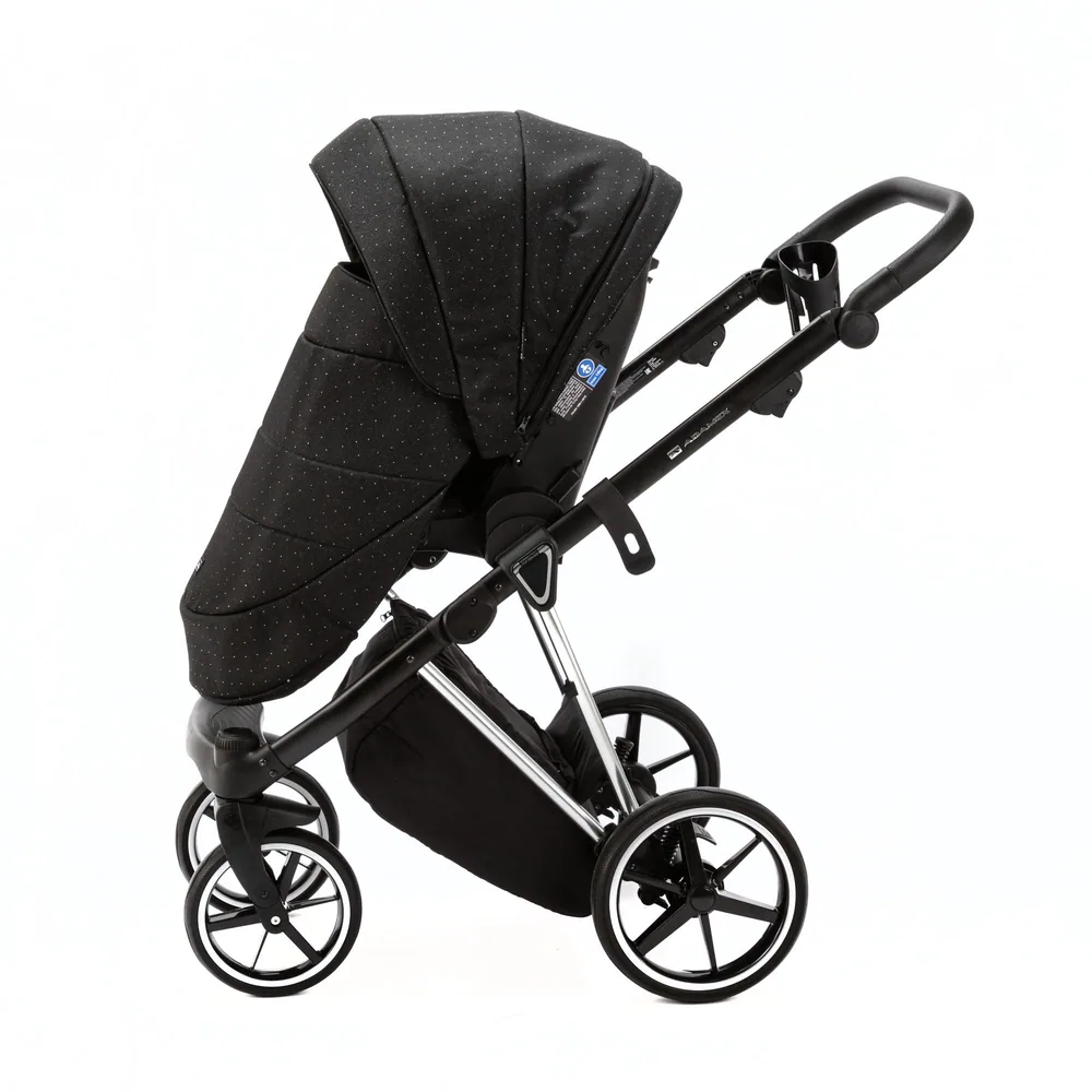 Коляска Adamex Belissa Special Edition на серебряной раме 2 в 1, цвет PS-589 (чёрный в белую точку) — фото 7