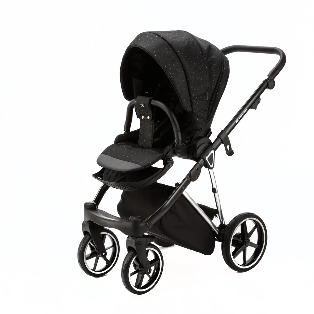 Коляска Adamex Belissa Special Edition на серебряной раме 2 в 1, цвет PS-589 (чёрный в белую точку) — фото 8
