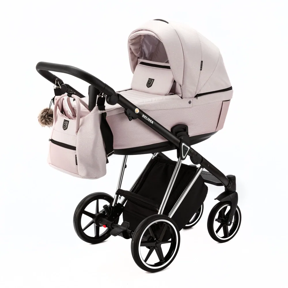 Коляска Adamex Belissa Special Edition на серебряной раме 2 в 1, цвет PS-590 (пудрово-розовый с искрой)