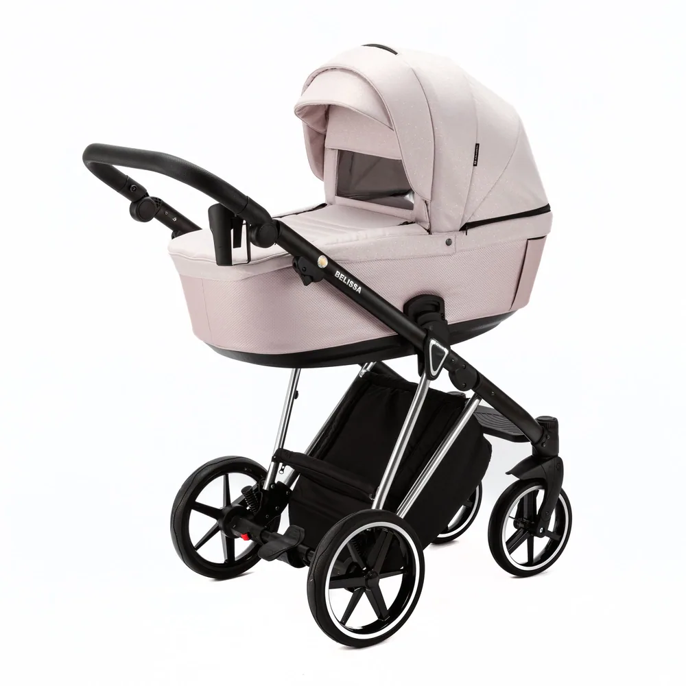 Коляска Adamex Belissa Special Edition на серебряной раме 2 в 1, цвет PS-590 (пудрово-розовый с искрой) — фото 2