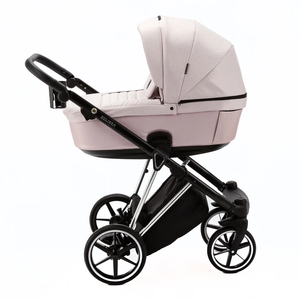 Коляска Adamex Belissa Special Edition на серебряной раме 2 в 1, цвет PS-590 (пудрово-розовый с искрой) — фото 3