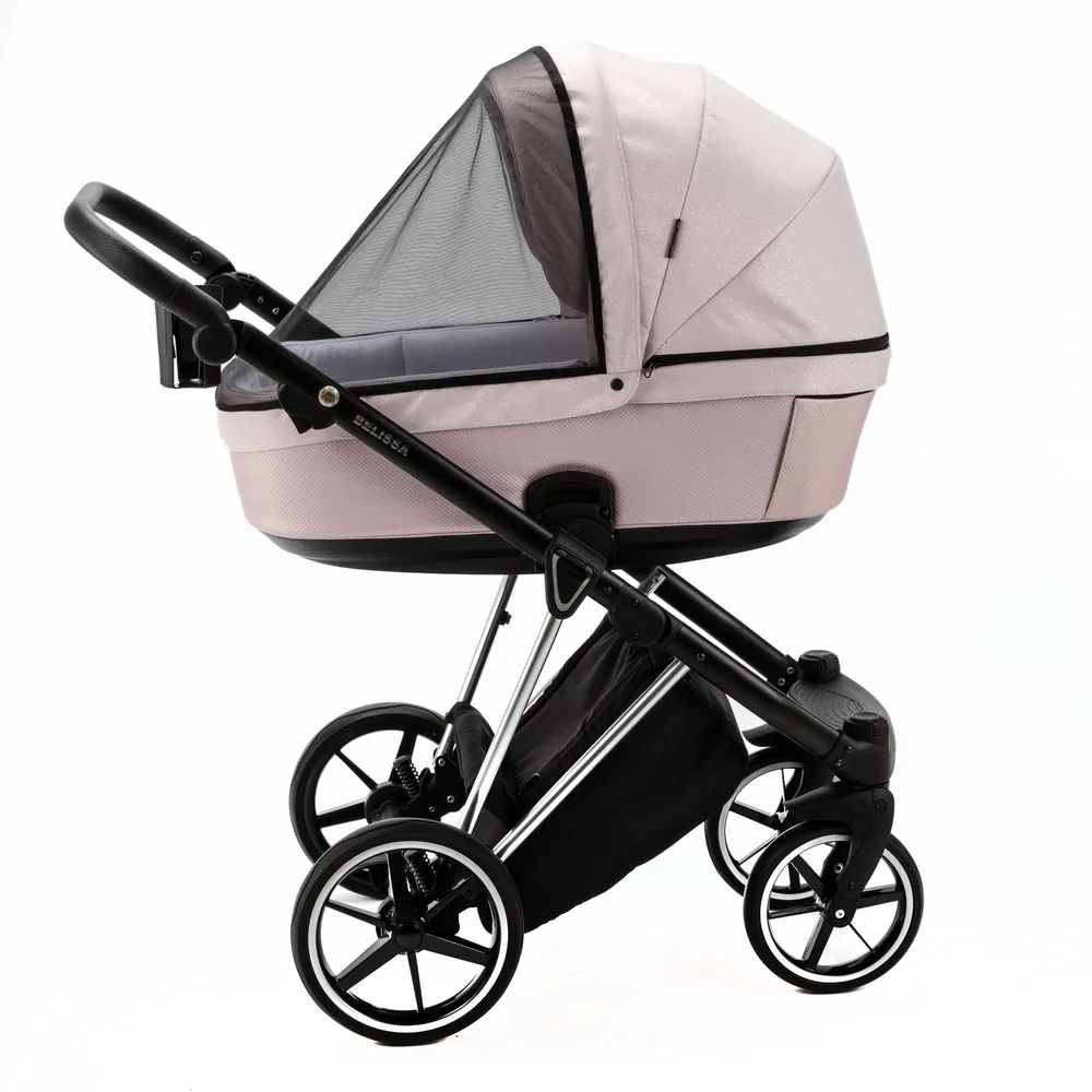 Коляска Adamex Belissa Special Edition на серебряной раме 2 в 1, цвет PS-590 (пудрово-розовый с искрой) — фото 5