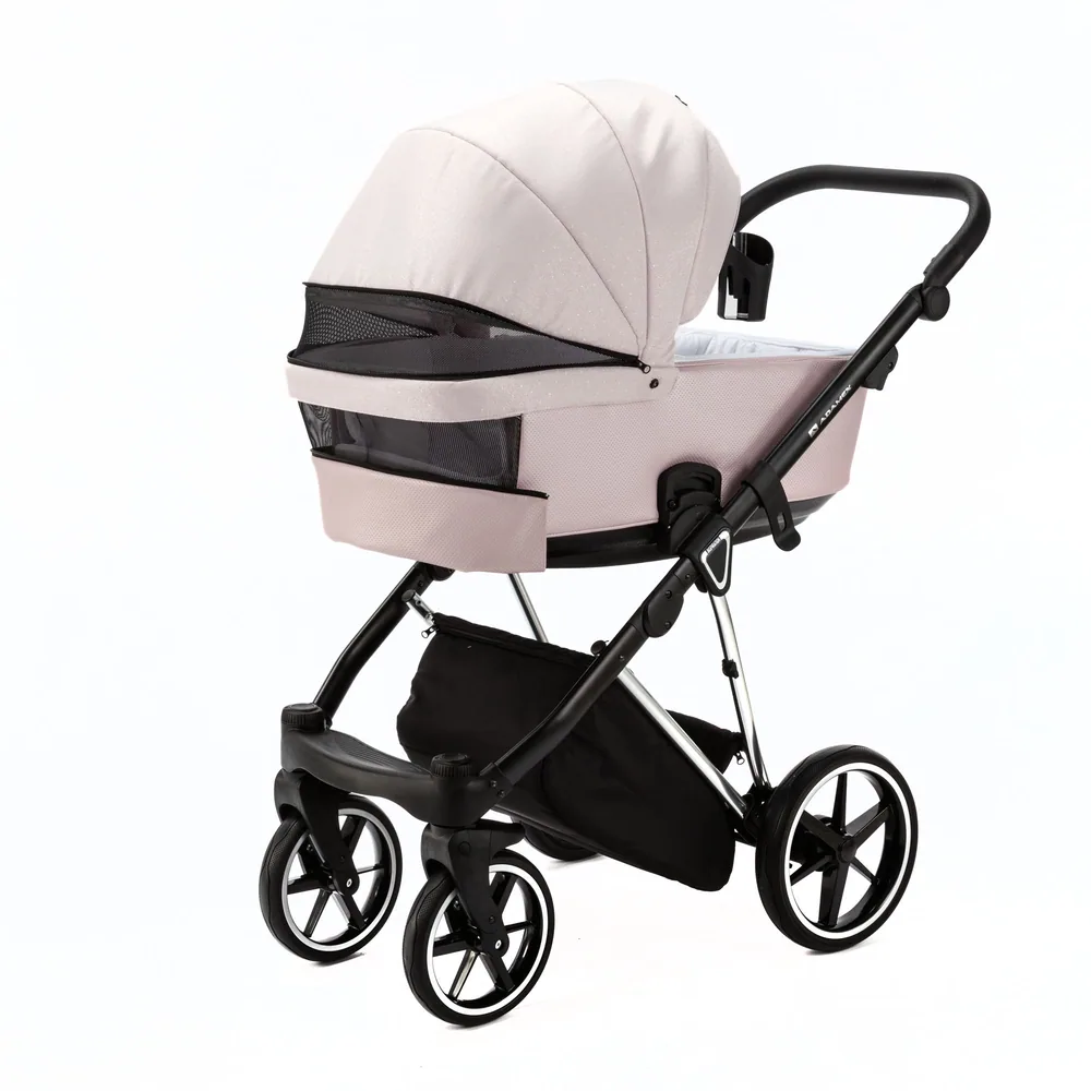 Коляска Adamex Belissa Special Edition на серебряной раме 2 в 1, цвет PS-590 (пудрово-розовый с искрой) — фото 6