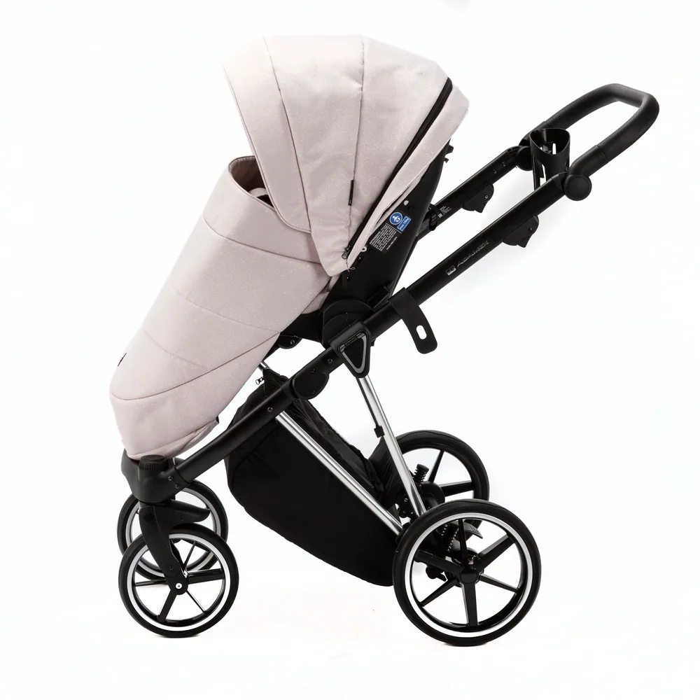 Коляска Adamex Belissa Special Edition на серебряной раме 2 в 1, цвет PS-590 (пудрово-розовый с искрой) — фото 8
