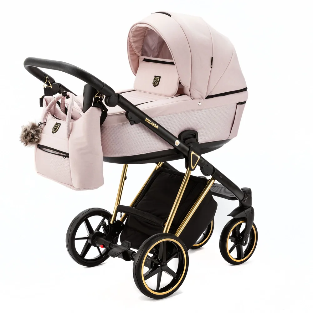 Коляска Adamex Belissa Special Edition на золотой раме 3 в 1, цвет PS-540 (пудрово-розовый)