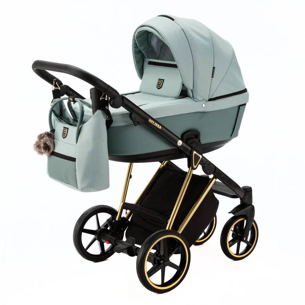 Коляска Adamex Belissa Special Edition на золотой раме 2 в 1, цвет PS-548 (пыльно-мятный)