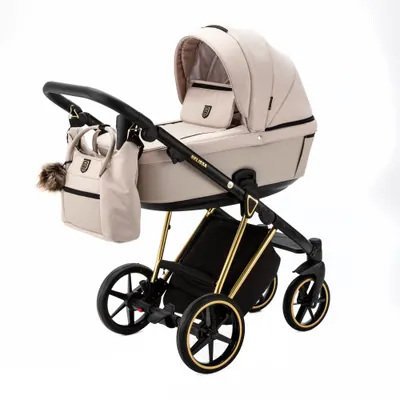 Коляска Adamex Belissa Special Edition на золотой раме 2 в 1, цвет PS-560 (кремово-бежевый)