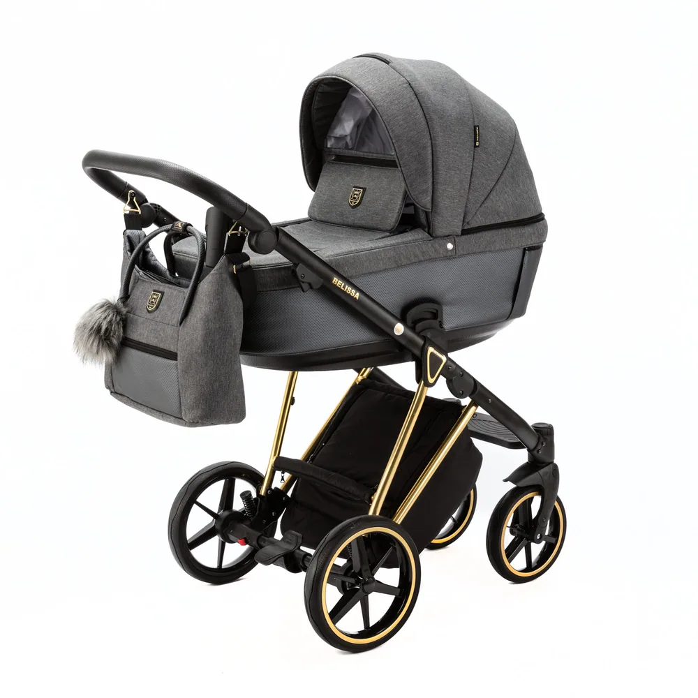 Коляска Adamex Belissa Special Edition на золотой раме 2 в 1, цвет PS-562 (тёмно-серый меланж)