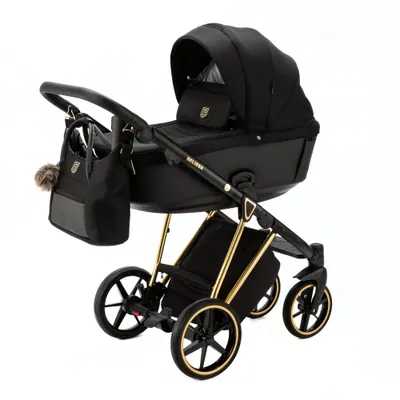 Коляска Adamex Belissa Special Edition на золотой раме 2 в 1, цвет PS-569 (чёрный с золотом)