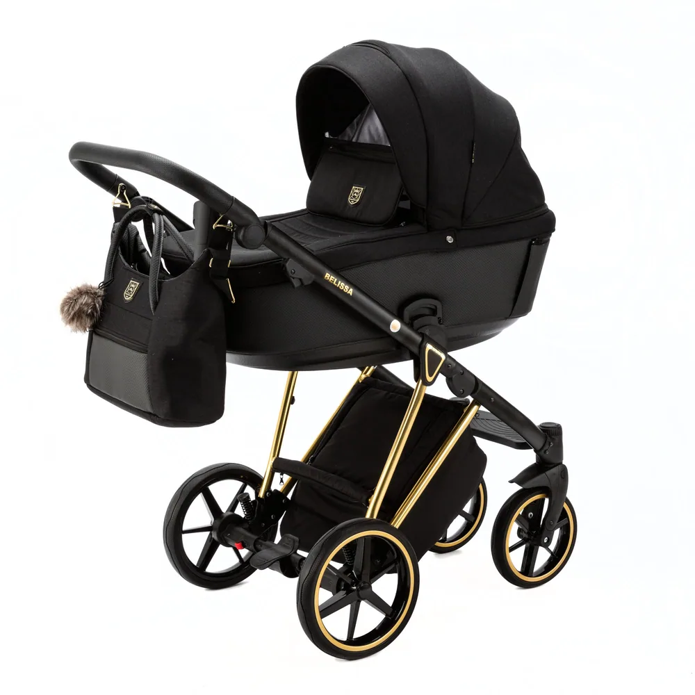 Коляска Adamex Belissa Special Edition на золотой раме 2 в 1, цвет PS-569 (чёрный с золотом)