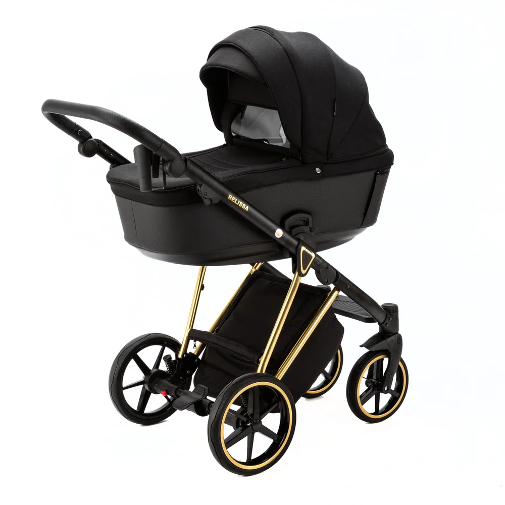 Коляска Adamex Belissa Special Edition на золотой раме 2 в 1, цвет PS-569 (чёрный с золотом) — фото 2