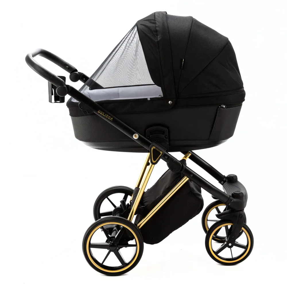 Коляска Adamex Belissa Special Edition на золотой раме 2 в 1, цвет PS-569 (чёрный с золотом) — фото 5