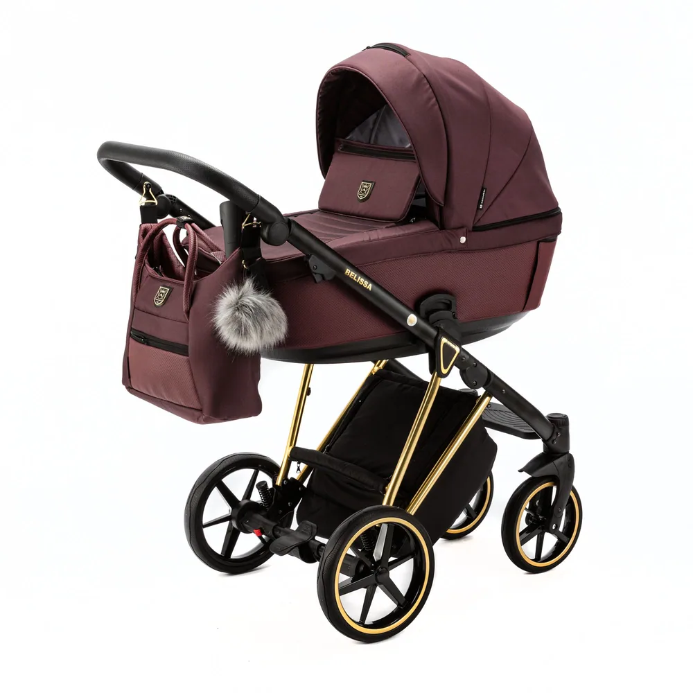 Коляска Adamex Belissa Special Edition на золотой раме 2 в 1, цвет PS-574 (винный бордовый)