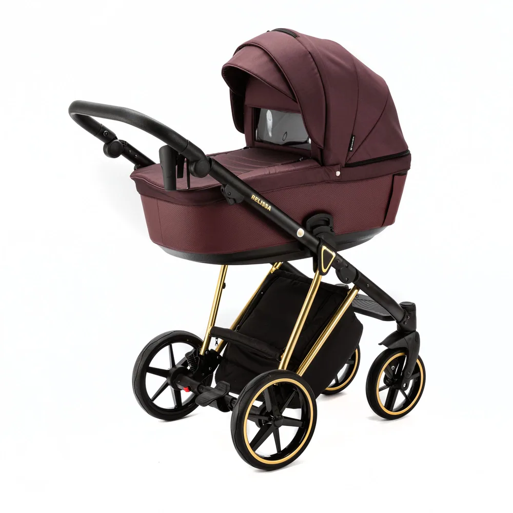 Коляска Adamex Belissa Special Edition на золотой раме 2 в 1, цвет PS-574 (винный бордовый) — фото 2