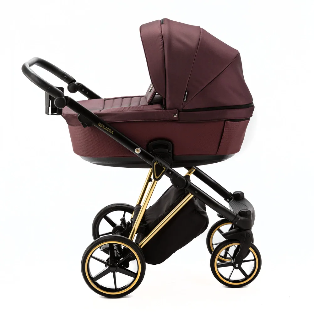 Коляска Adamex Belissa Special Edition на золотой раме 2 в 1, цвет PS-574 (винный бордовый) — фото 3