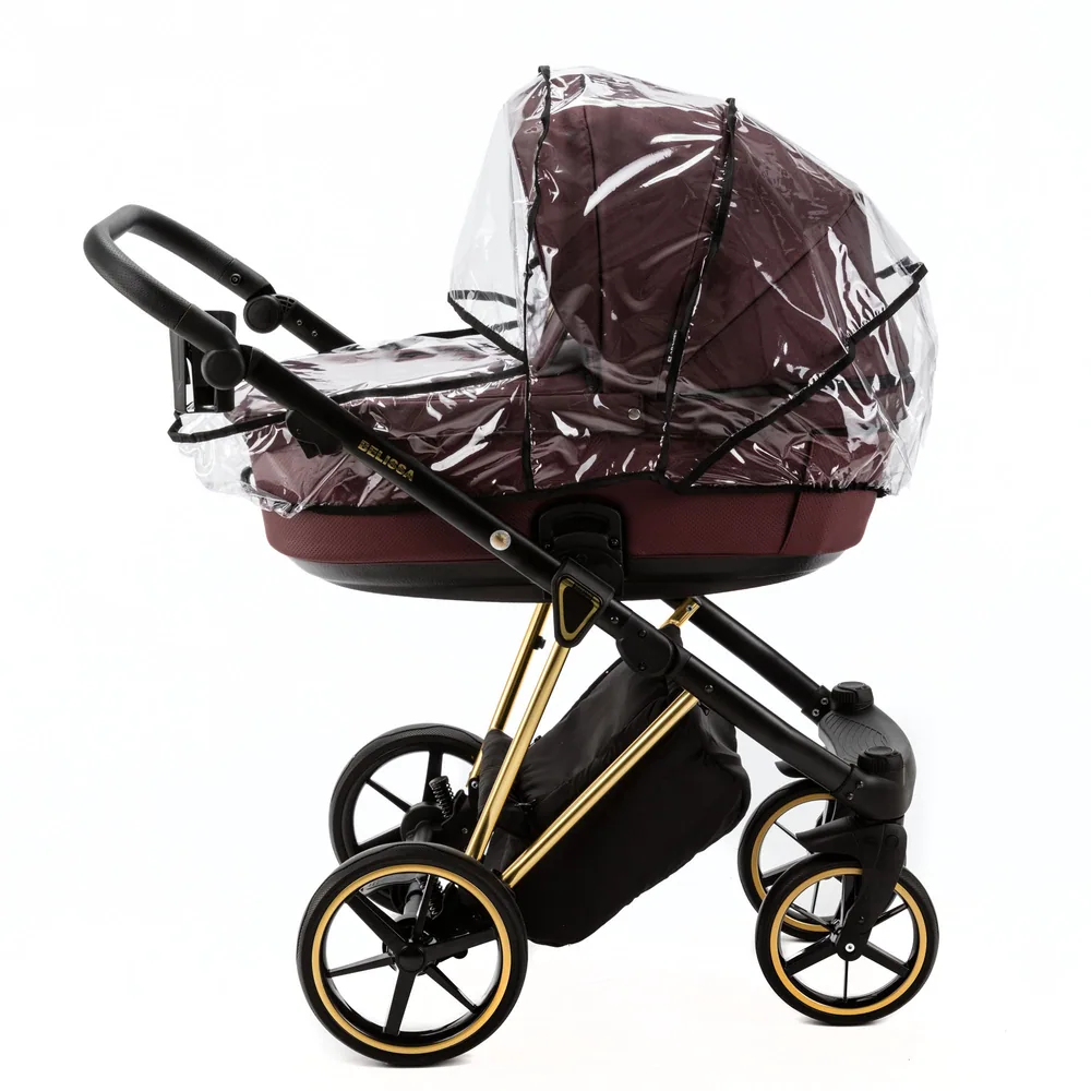 Коляска Adamex Belissa Special Edition на золотой раме 2 в 1, цвет PS-574 (винный бордовый) — фото 4
