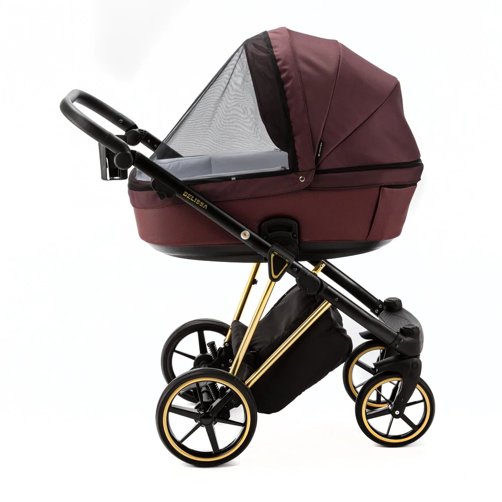 Коляска Adamex Belissa Special Edition на золотой раме 2 в 1, цвет PS-574 (винный бордовый) — фото 5