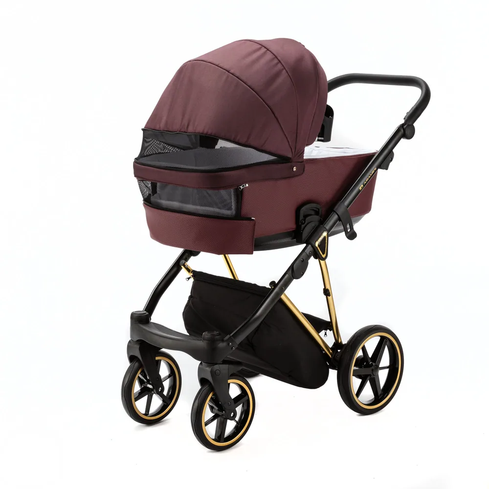 Коляска Adamex Belissa Special Edition на золотой раме 2 в 1, цвет PS-574 (винный бордовый) — фото 6