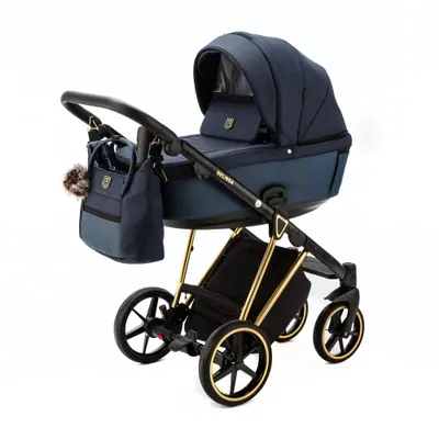 Коляска Adamex Belissa Special Edition на золотой раме 2 в 1, цвет PS-581 (тёмно-синий)