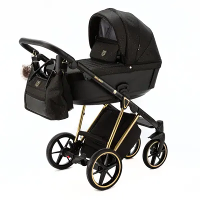 Коляска Adamex Belissa Special Edition на золотой раме 2 в 1, цвет PS-588 (чёрно-золотой в крапинку)