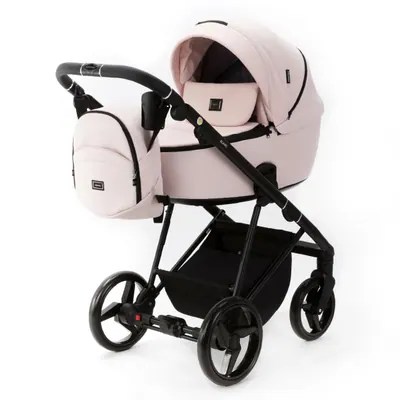 Коляска Adamex Blanc Lux 2 в 1, цвет BL-PS107 (нежно-розовый с чёрным кантом)