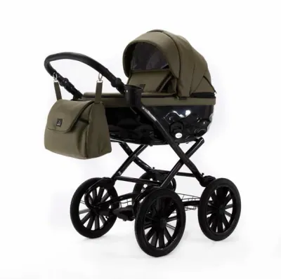 Коляска Adamex Chantal Retro Deluxe 2 в 1, цвет C-SA21 (хаки с чёрным лаком)