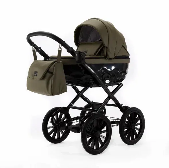 Коляска Adamex Chantal Retro Deluxe 2 в 1 — хаки с чёрным лаком