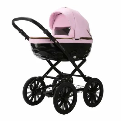 Коляска Adamex Chantal Retro Deluxe 2 в 1, цвет C132B (нежно-розовый с чёрным глянцем)