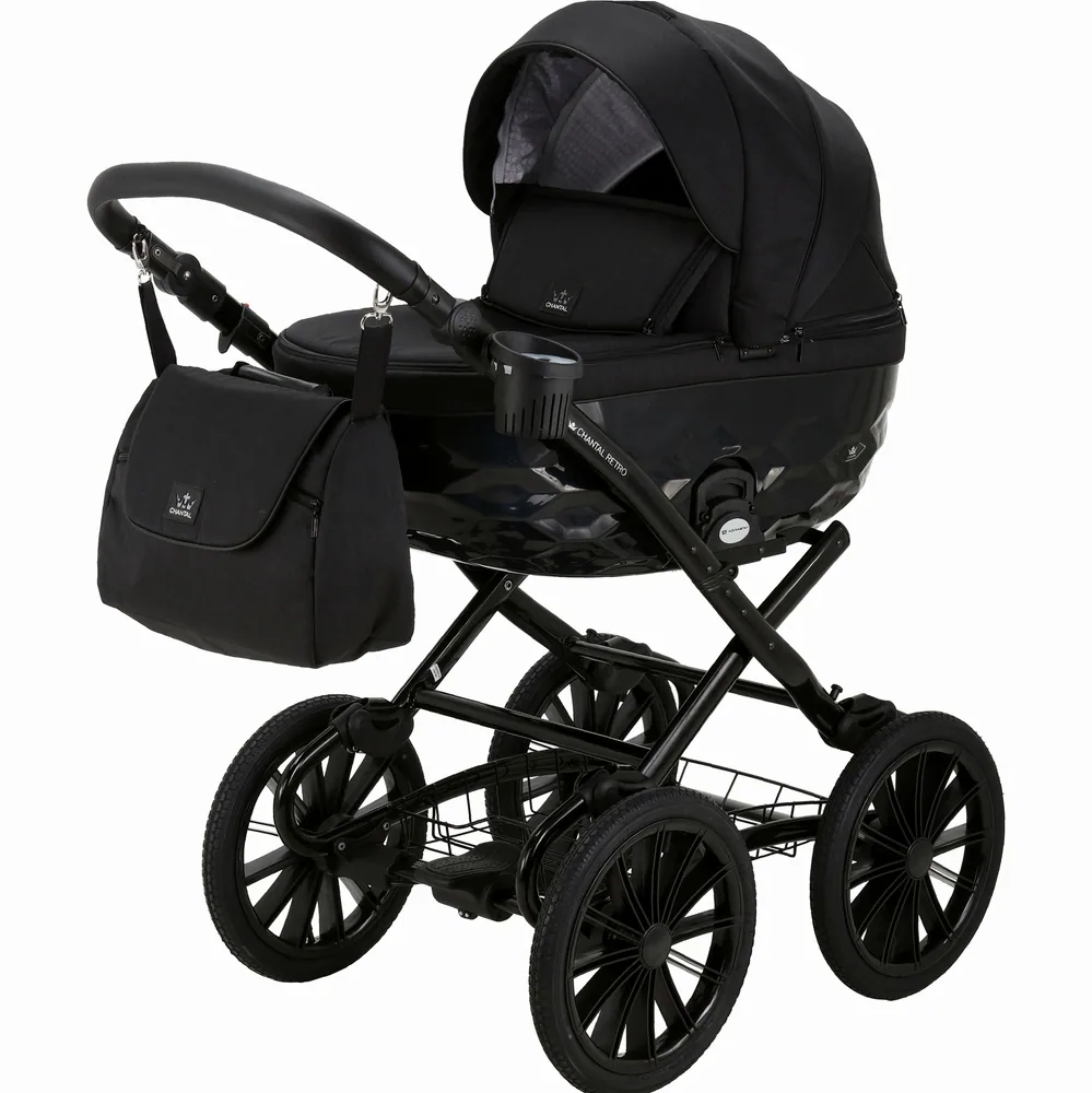 Коляска Adamex Chantal Retro 2 в 1 — чёрный с лаковой люлькой