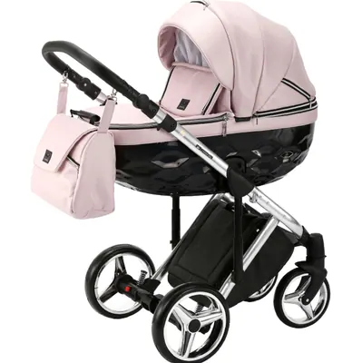 Коляска Adamex Chantal Special Edition Deluxe 2 в 1, цвет C107 (нежно-розовый с чёрным гранёным низом)