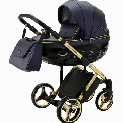 Коляска Adamex Chantal Special Edition Deluxe 2 в 1, цвет C108 (тёмно-синий с чёрным глянцем и золотом)