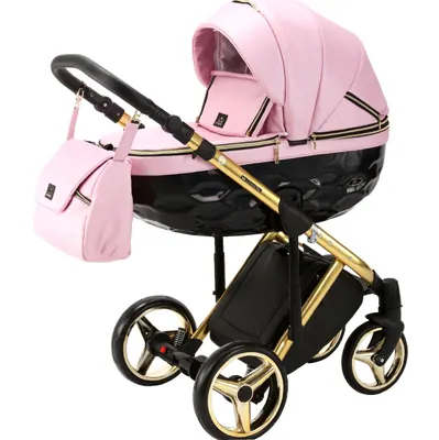Коляска Adamex Chantal Special Edition Deluxe 2 в 1, цвет C112 (нежно-розовый с чёрным глянцем и золотом)