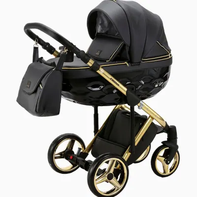 Коляска Adamex Chantal Special Edition Deluxe 2 в 1, цвет C113 (чёрный с золотом и глянцевой гранью)