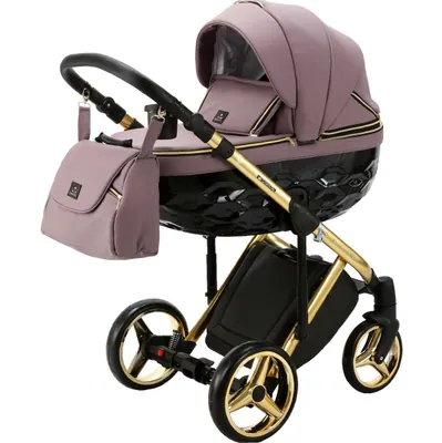Коляска Adamex Chantal Special Edition Deluxe 2 в 1, цвет C115 (пыльно-розовый с чёрным лаком)