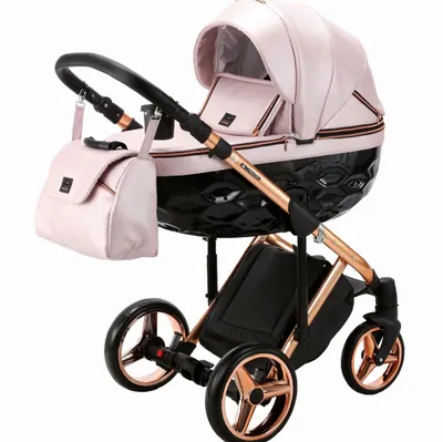 Коляска Adamex Chantal Special Edition Deluxe 2 в 1, цвет C118 (нежно-розовый с чёрным лаком)