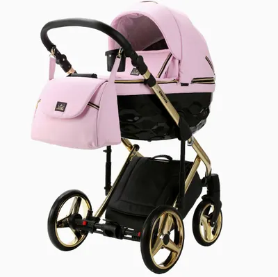Коляска Adamex Chantal Special Edition Deluxe 2 в 1, цвет C132-B (нежно-розовый с чёрным лаком и золотом)