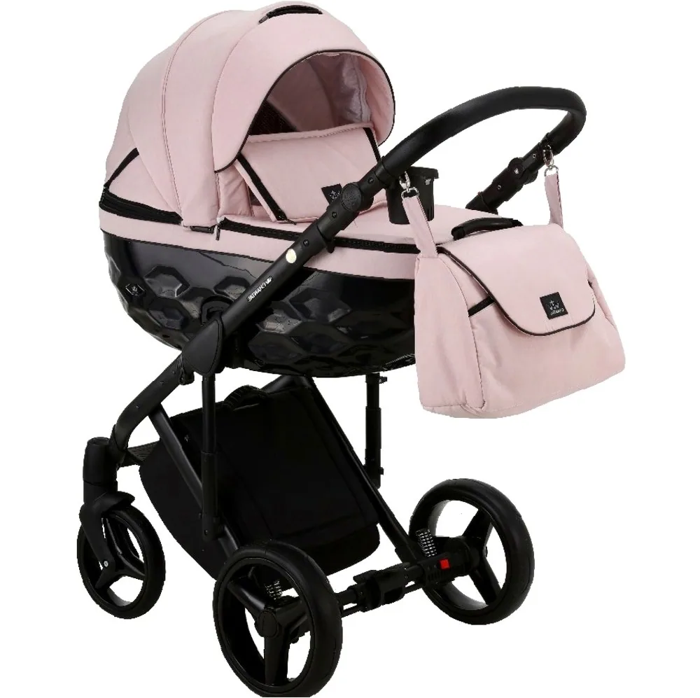 Коляска Adamex Chantal 3 в 1 — нежно-розовый с чёрным глянцем
