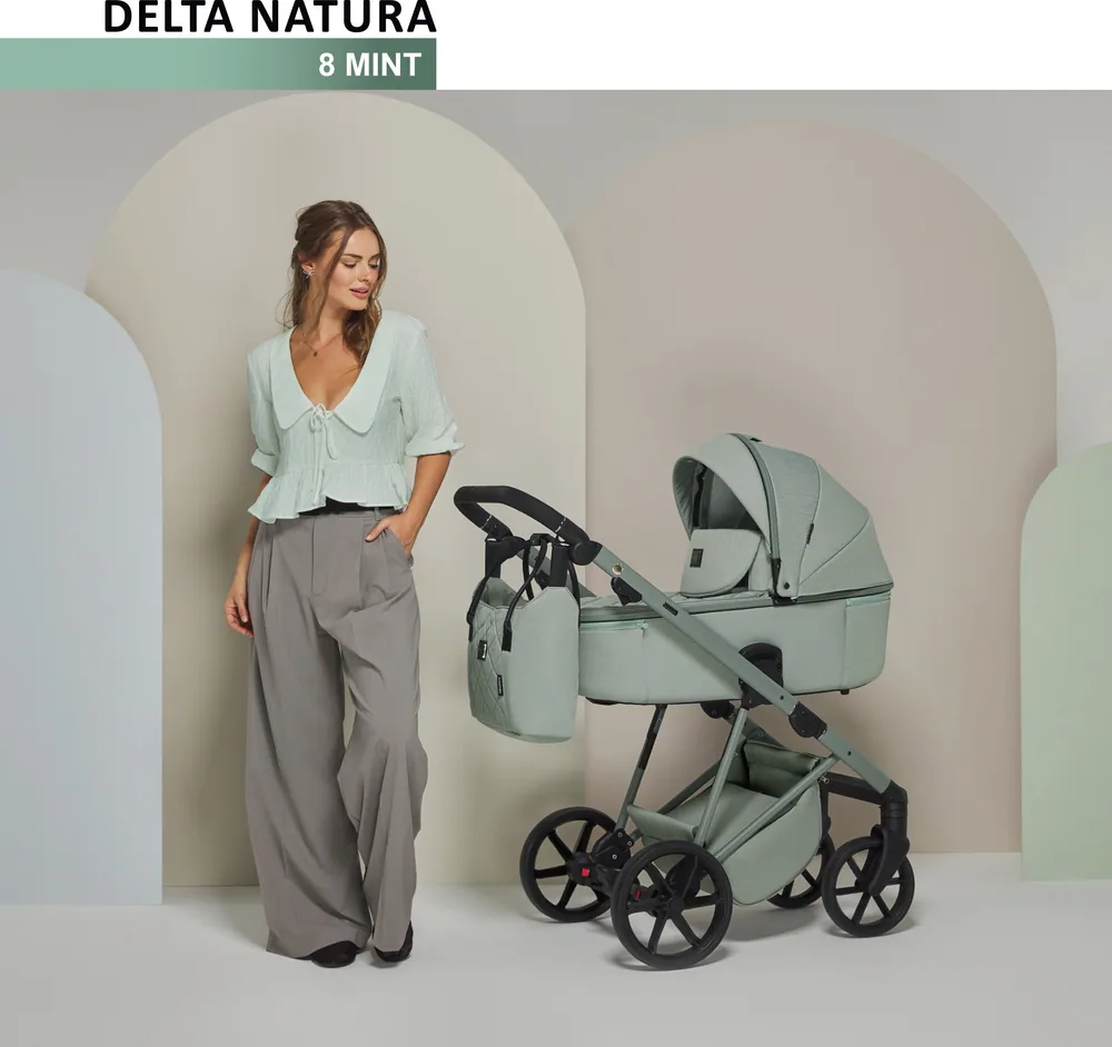 Коляска Adamex Delta Natura 2 в 1, цвет DN-8-MINT (пыльный шалфейный) — фото 8