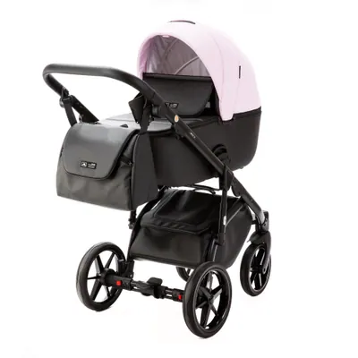 Коляска Adamex Lanti Deluxe (100% кожа) 3 в 1, цвет SD-101 (нежно-розовый с чёрным)