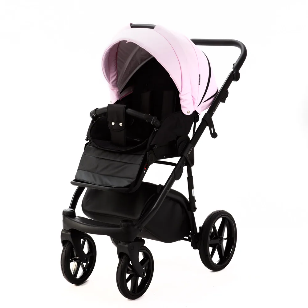 Коляска Adamex Lanti Deluxe (100% кожа) 3 в 1 — нежно-розовый с чёрным — фото 6