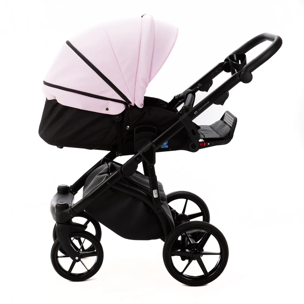Коляска Adamex Lanti Deluxe (100% кожа) 3 в 1 — нежно-розовый с чёрным — фото 7