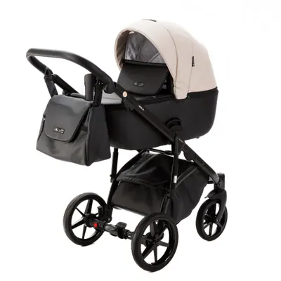 Коляска Adamex Lanti Deluxe (100% кожа) 3 в 1, цвет SD-110 (кремовый с чёрным)