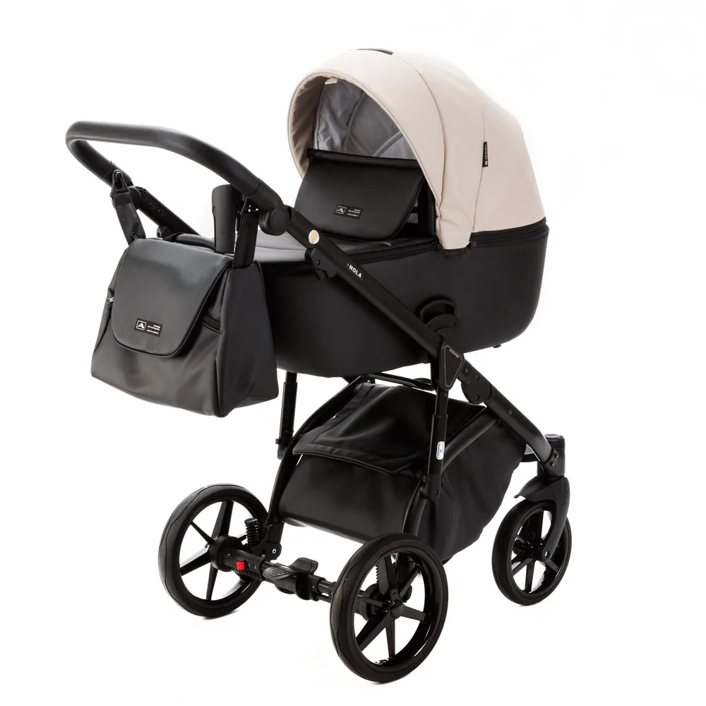 Коляска Adamex Lanti Deluxe (100% кожа) 3 в 1, цвет SD-110 (кремовый с чёрным)