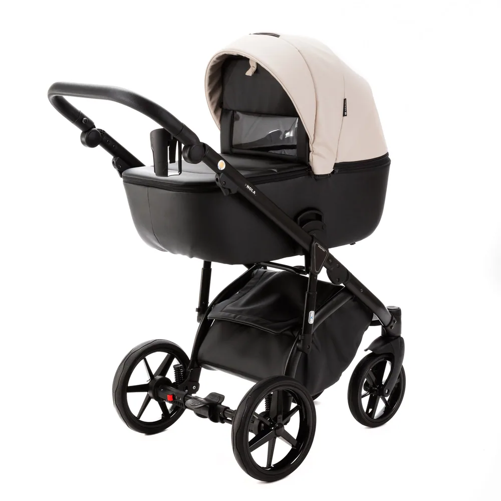 Коляска Adamex Lanti Deluxe (100% кожа) 3 в 1, цвет SD-110 (кремовый с чёрным) — фото 3